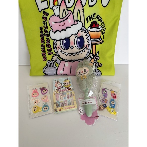 POP MART Other - Gift Set 5pcs- Labubu Tote Bag, Shoe Charms, Hair Brush, Stick On Nail Set NEW